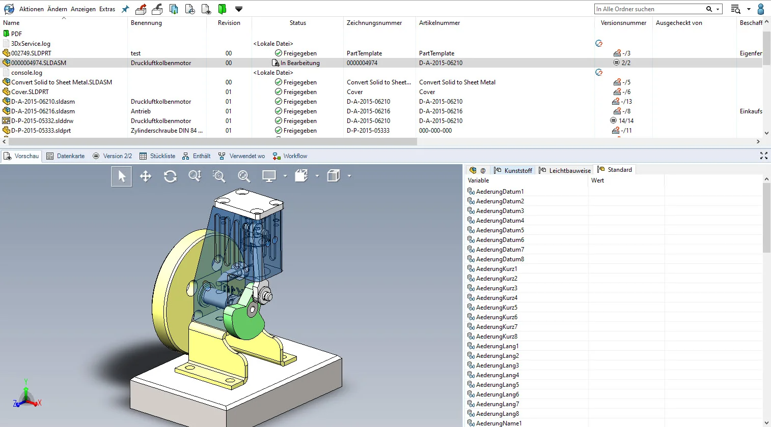 Benutzeroberfläche des PDM-Systems innerhalb der 3DEXPERIENCE Plattform
