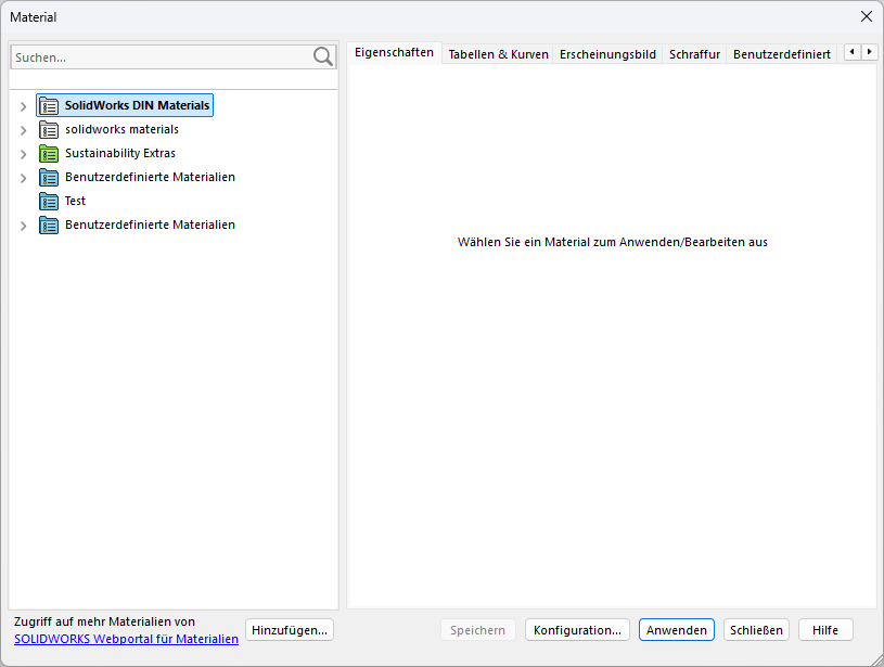 SOLIDWORKS 2026 Materialdatenbank