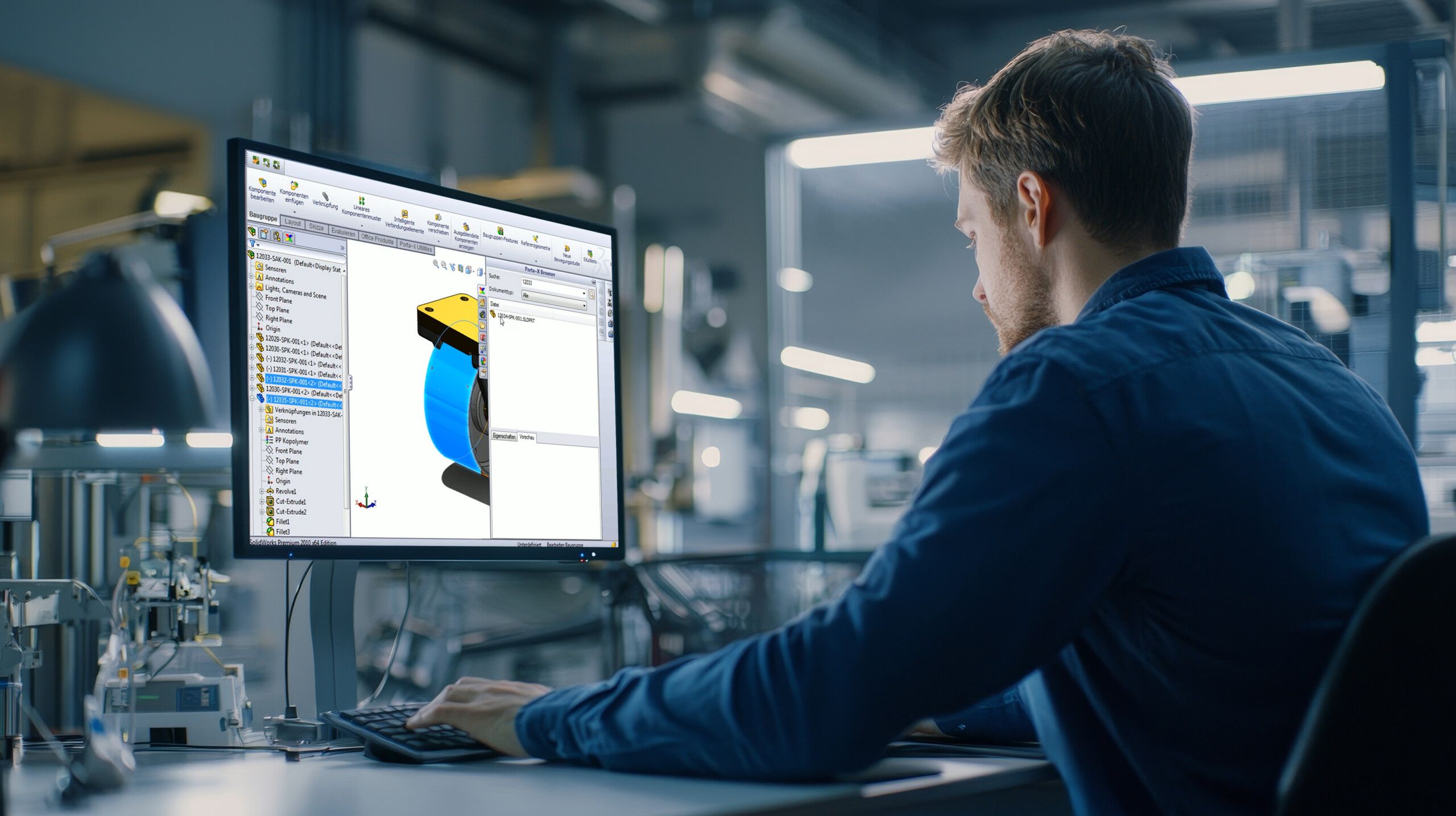 Person arbeitet mit PORTA X Software am Bildschirm