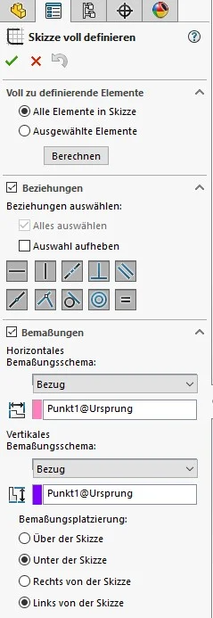 Abbildung der Einstellungen im Property Manager von SOLIDWORKS