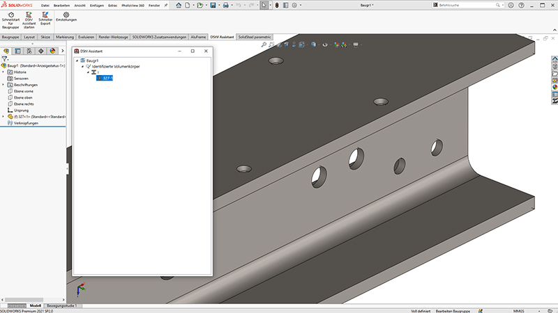 Kompatibilität der SOLIDWORKS Funktionen mit dem DSTV Assistant