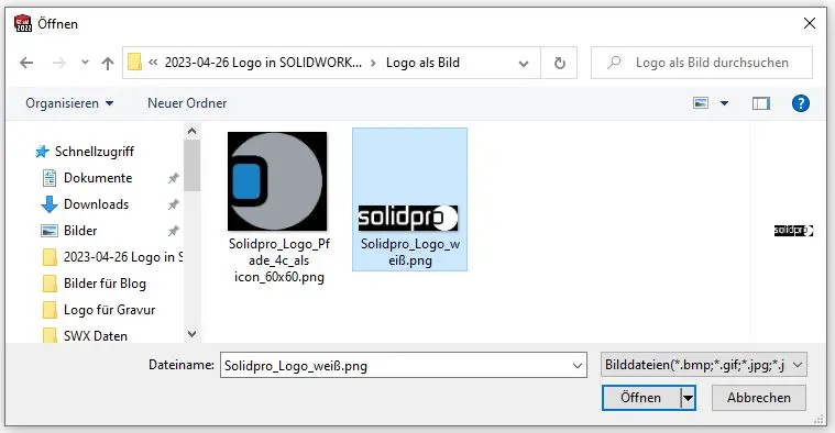 Logo in Skizze Oeffnendialog