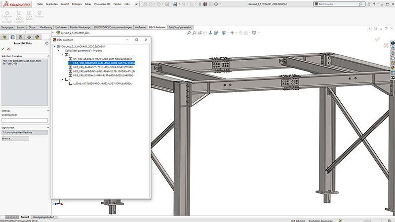 Nahtlose Integration des DSTV Assistant in SOLIDWORKS