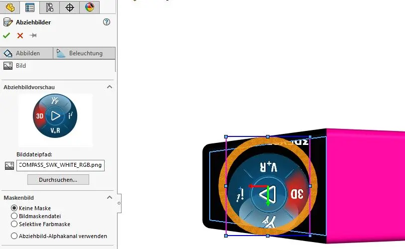 SOLIDWORKS Abziehbild platzieren