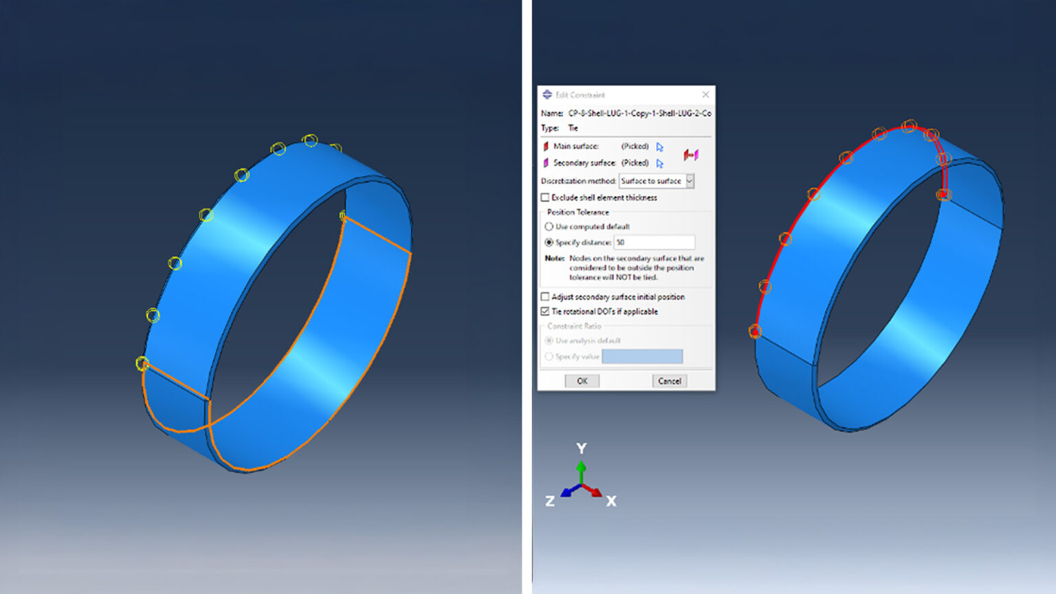 Knotenset-Auswahl für Second Surface in SOLIDWORKS Simulation