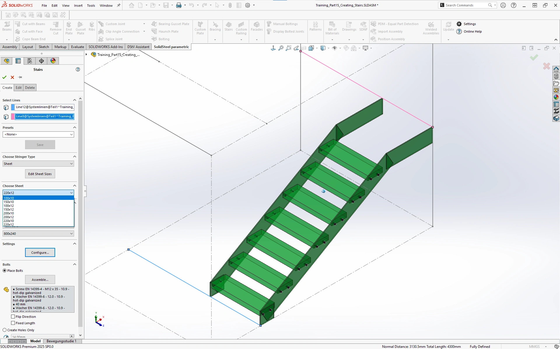 Darstellung der Treppenfunktion in SOLIDWORKS