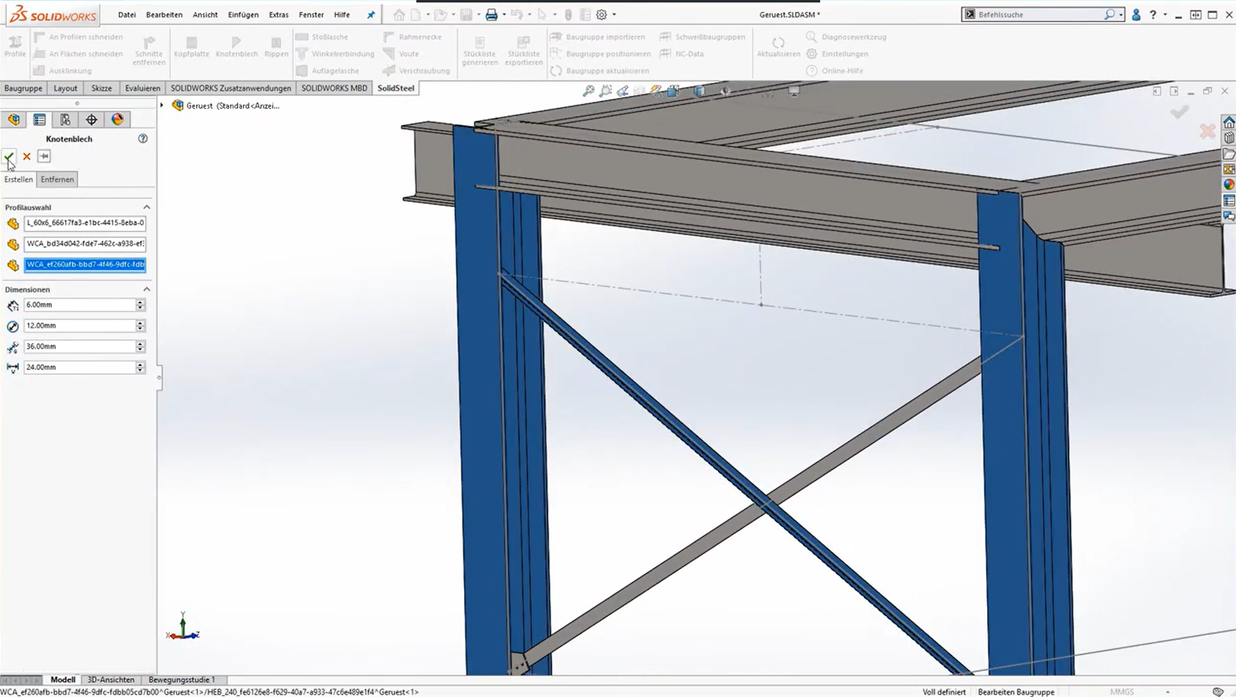 Konstruktion im Stahlbau mit SOLIDWORKS und SolidSteel parametric