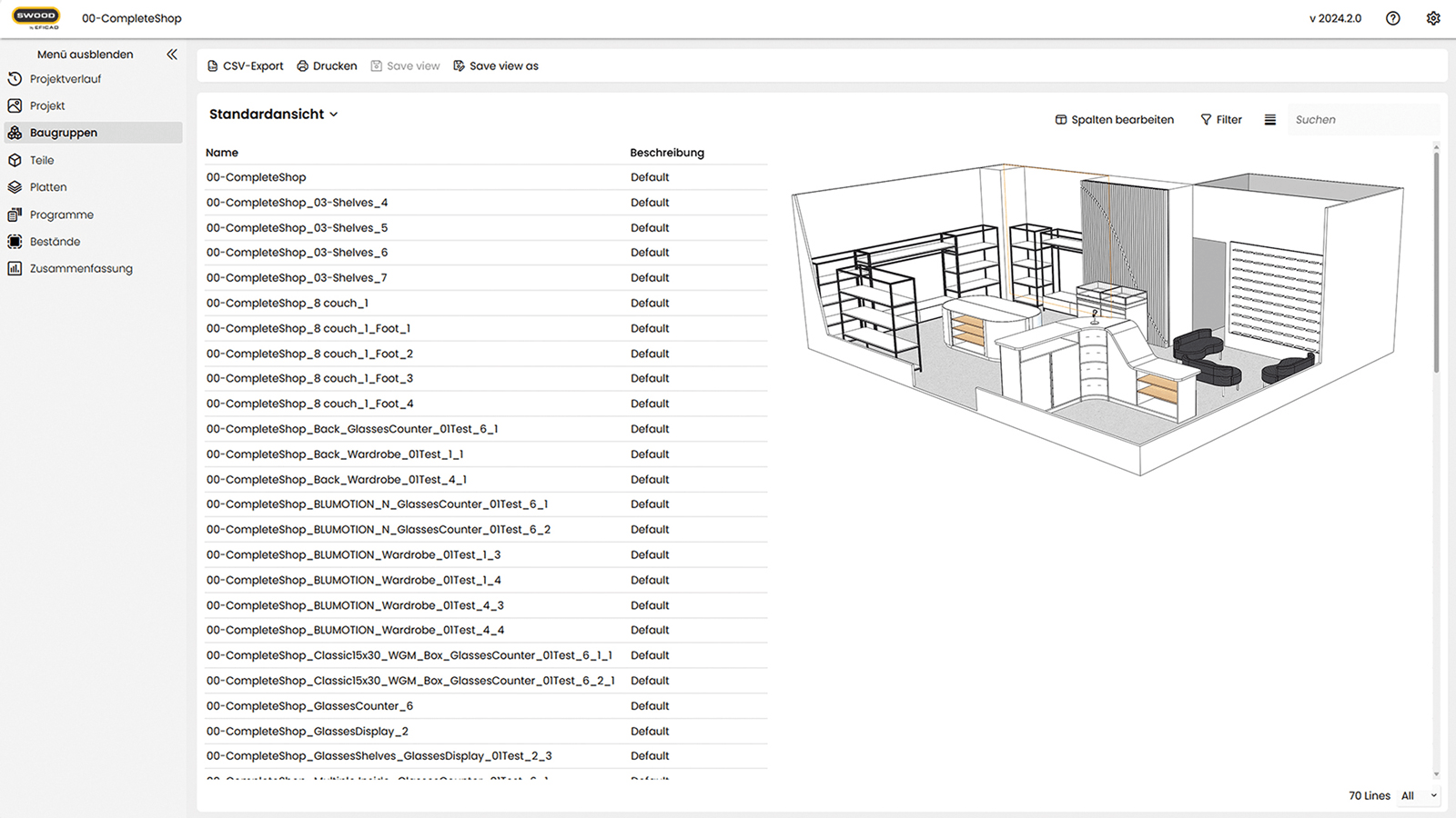 Ausschnitt des SWOOD Reports in SWOOD Design