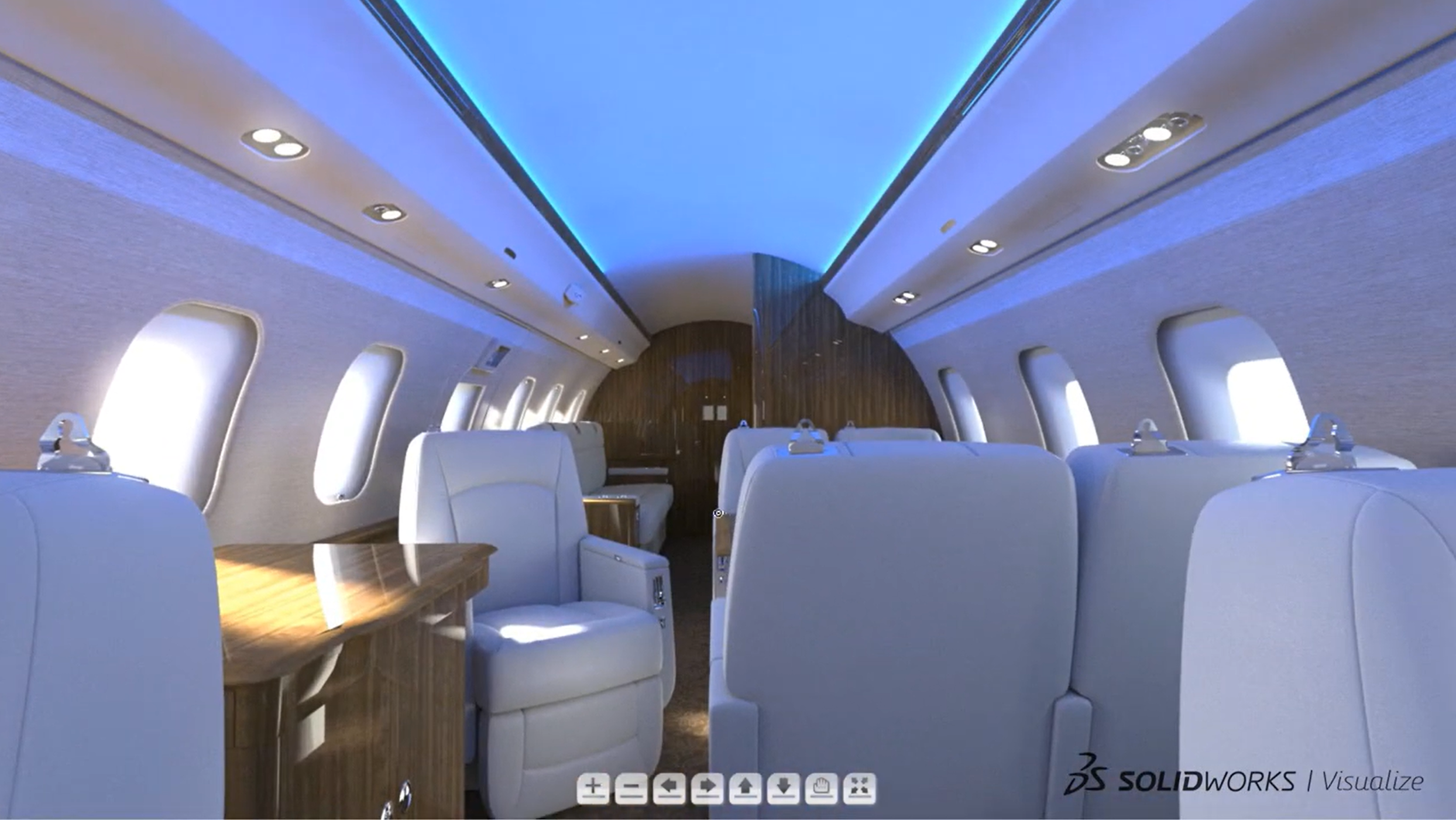Virtueller 3D-Rundgang eines Flugzeugs erstellt mit SOLIDWORKS Visualize
