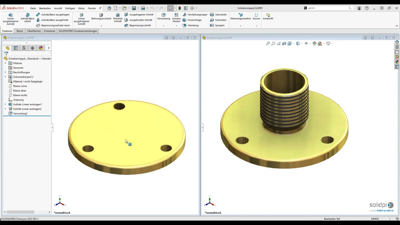 Video-Vorschaubild SOLIDWORKS Aussengewinde erstellen mit Gewindebolzenassistent