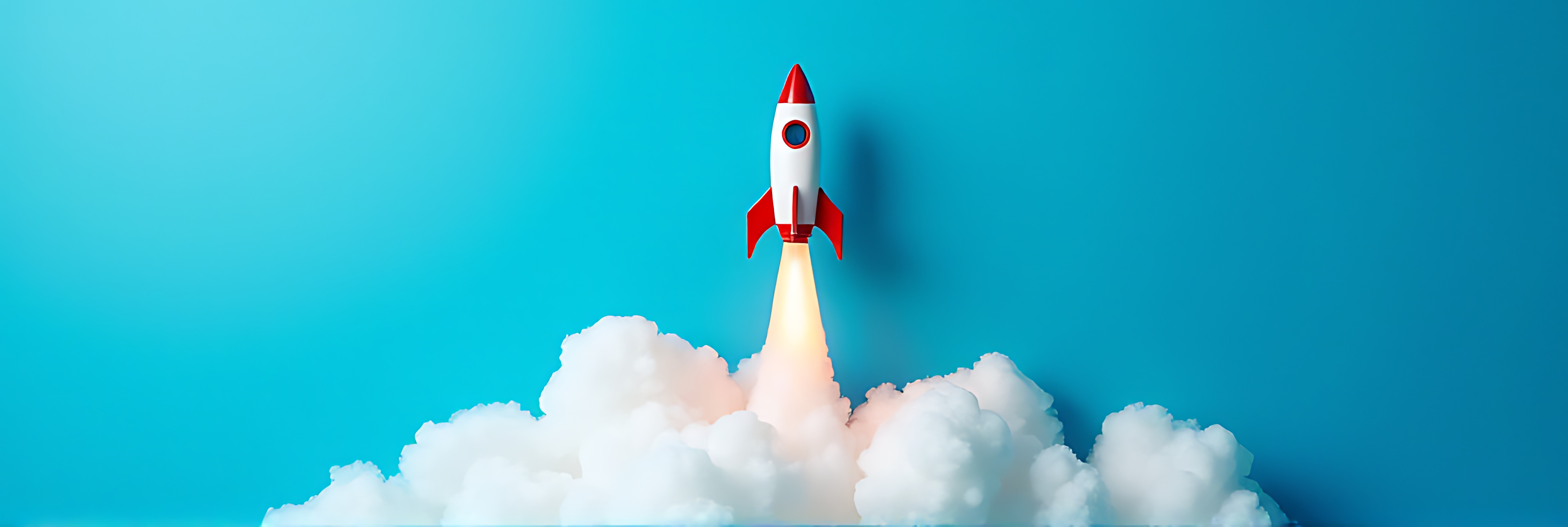 Rocket blasts off on a bright blue canvas symbolizing business launch and striving for entrepreneurial success every day._00002_